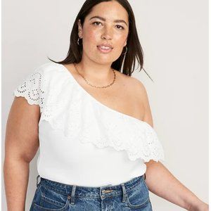 NWT Eyelet One-Shoulder Paneled Rib-Knit Top for Women